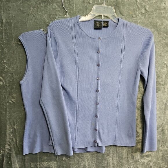 Tailor B Moss Women's Lg 2 Piece Lavender Sweater Vintage Hong Kong Flaw - Picture 1 of 15